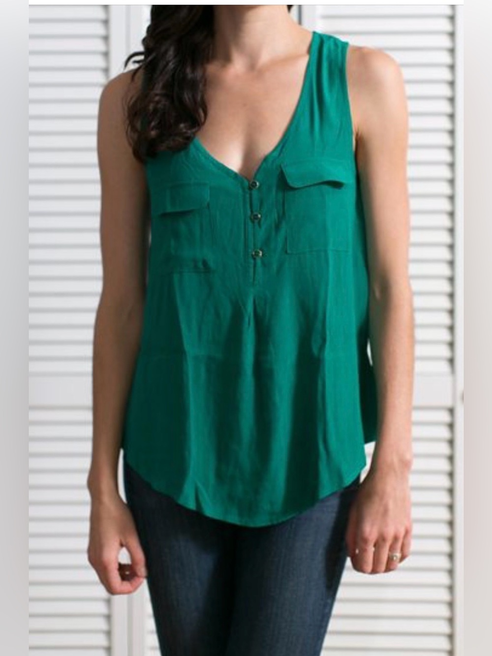 41 Hawthorn Natasha Teal Green V-Neck Sleeveless Top Blouse | Size XL